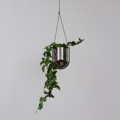 Portico Chrome Ceramic Hanging Planter with Drainage - Handmade in USA
