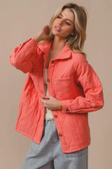 CoralQuilted Wrinkle Gauze Long Sleeve Shacket | Online Boutique USA, Shackets, $ 53.00, A Moment Of Now™