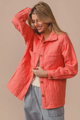 CoralQuilted Wrinkle Gauze Long Sleeve Shacket | Online Boutique USA, Shackets, $ 53.00, A Moment Of Now™