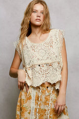 Cream Lace Trim Openwork V-Neck Crochet Tank | Boho Fashion, Tops, $ 45.00, A Moment Of Now™