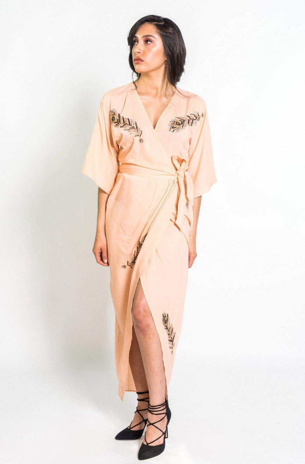 Beaded Peacock Feather Maxi Wrap in Blush | Boutique In USA, Dresses, $ 218.00, A Moment Of Now™
