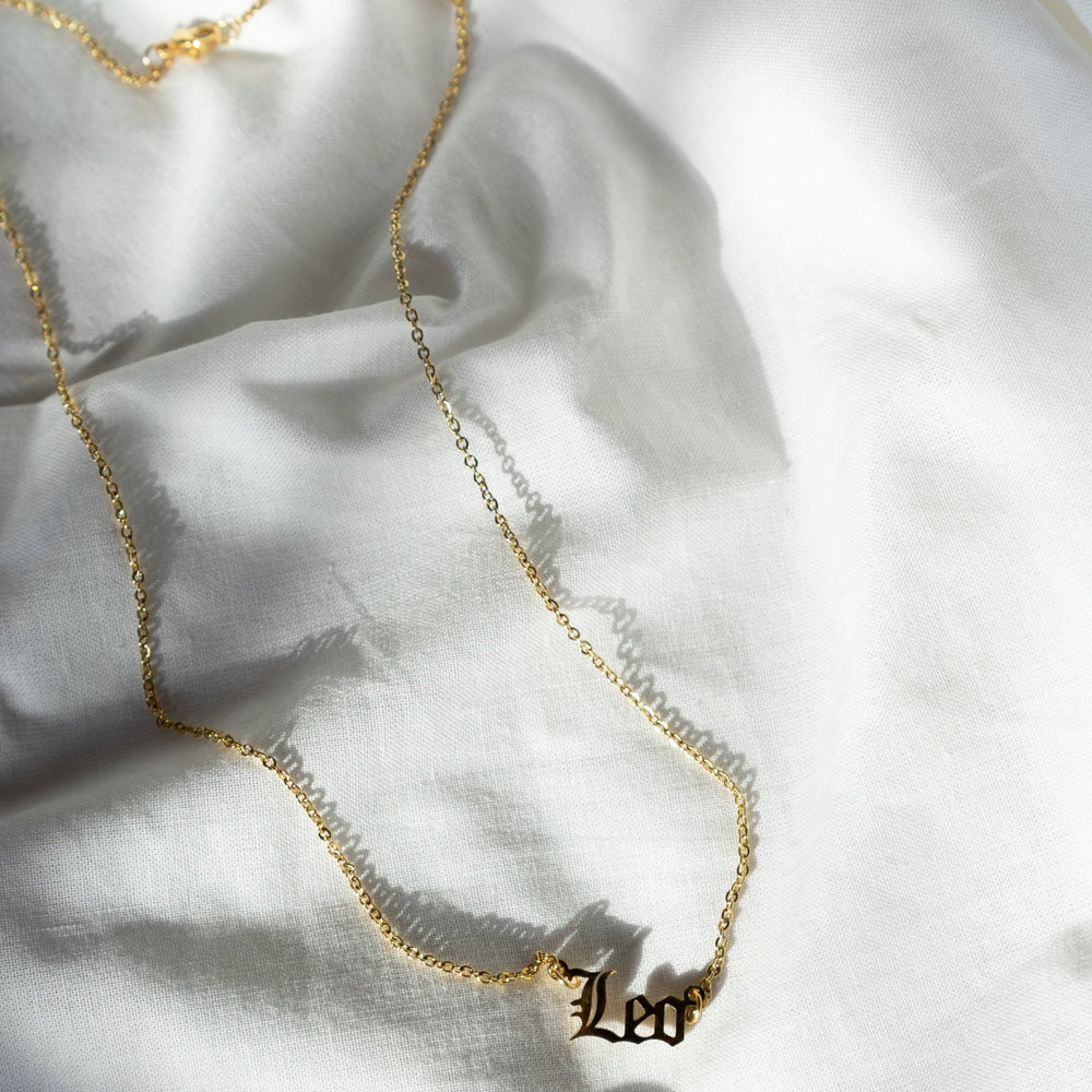 Leo Gold Zodiac Nameplate Necklace, Necklaces, $ 40.00, A Moment Of Now™