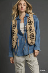 Ecru Mix Patterned Sherpa Tie-Front Vest | Chic & Cozy, Vests, $ 55.00, A Moment Of Now™