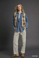 Ecru Mix Patterned Sherpa Tie-Front Vest | Chic & Cozy, Vests, $ 55.00, A Moment Of Now™