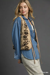 Ecru Mix Patterned Sherpa Tie-Front Vest | Chic & Cozy, Vests, $ 55.00, A Moment Of Now™