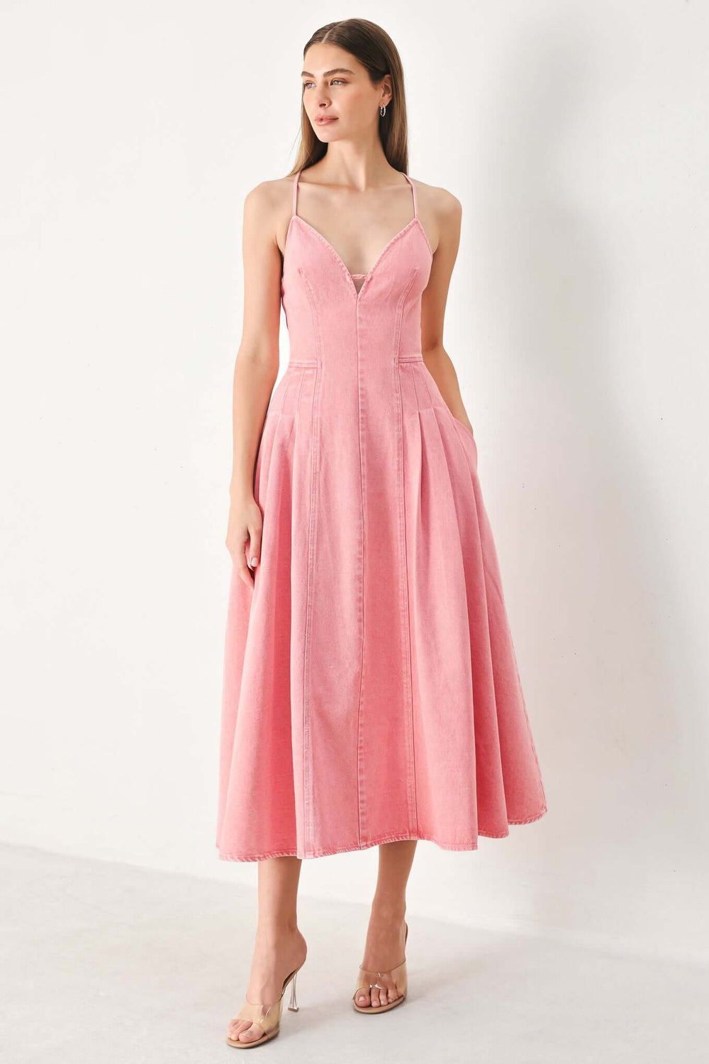 Pink Haze Woven Twill Midi Dress | Boutique In USA, DRESSES, $ 92.00, A Moment Of Now™