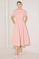 Spring Icon Pink Woven Midi DressSpring Icon Pink Woven Midi Dress | Boutique In USA, DRESSES, $ 110.00, A Moment Of Now™