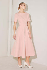 Spring Icon Pink Woven Midi DressSpring Icon Pink Woven Midi Dress | Boutique In USA, DRESSES, $ 110.00, A Moment Of Now™