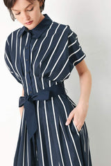 Pinstripe Story Woven Midi Dress | Boutique In USA, DRESSES, $ 86.00, A Moment Of Now™