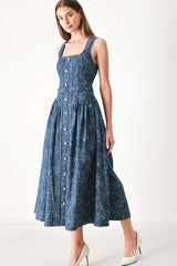 Midnight Garden Denim Midi Dress | Boutique In USA, DRESSES, $ 96.00, A Moment Of Now™