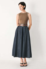 Espresso Hour Blue Denim Combination Midi Dress | Boutique In USA, DRESSES, $ 92.00, A Moment Of Now™