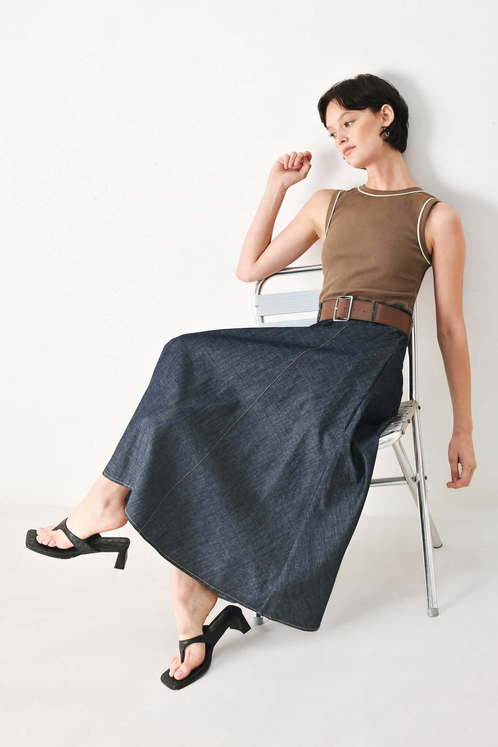 Espresso Hour Blue Denim Combination Midi Dress | Boutique In USA, DRESSES, $ 92.00, A Moment Of Now™