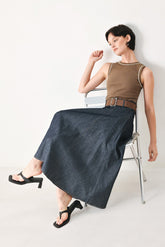 Espresso Hour Blue Denim Combination Midi Dress