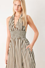 Vacation Line Strip Woven Midi Dress