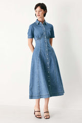 Vintage Sky Denim Midi Shirt Dress | Boutique In USA, DRESSES, $ 94.00, A Moment Of Now™