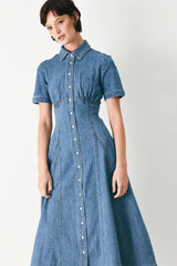 Vintage Sky Denim Midi Shirt Dress, DRESSES, $ 94.00, A Moment Of Now™