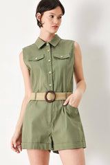 Light Olive Cutie Explorer Woven Romper | Boutique In USA, Rompers, $ 70.00, A Moment Of Now™