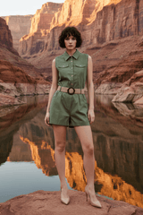 Light Olive Cutie Explorer Woven Romper | Boutique In USA, Rompers, $ 70.00, A Moment Of Now™