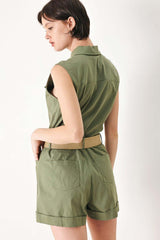 Light Olive Cutie Explorer Woven Romper | Boutique In USA, Rompers, $ 70.00, A Moment Of Now™