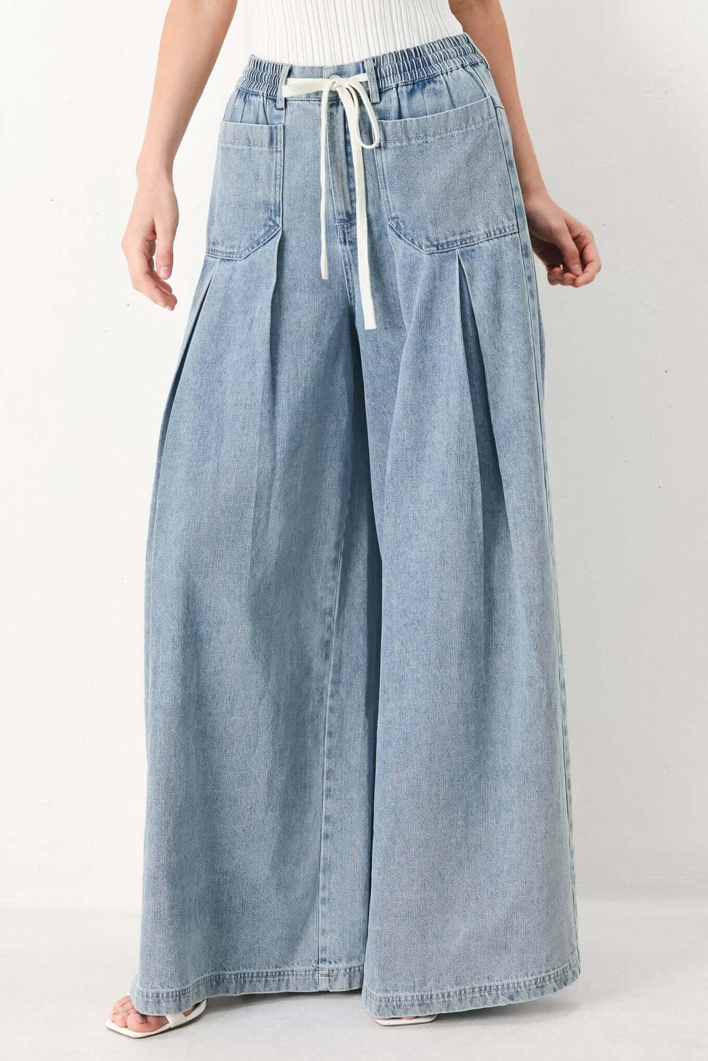 Cloud Wash Palazzo Denim Pants | Boutique In USA, PANTS, $ 82.00, A Moment Of Now™