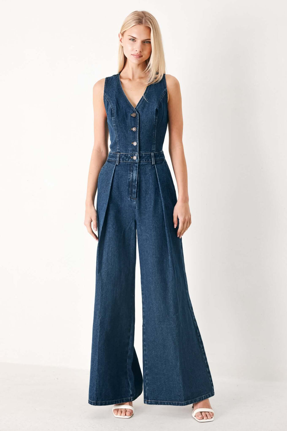 Blue Runway Hit Line Denim Jumpsuit | Boutique In USA, Jumpsuits, $ 90.00, A Moment Of Now™
