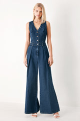Runway Hit Line Denim Jumpsuit