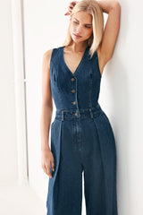 Runway Hit Line Denim Jumpsuit
