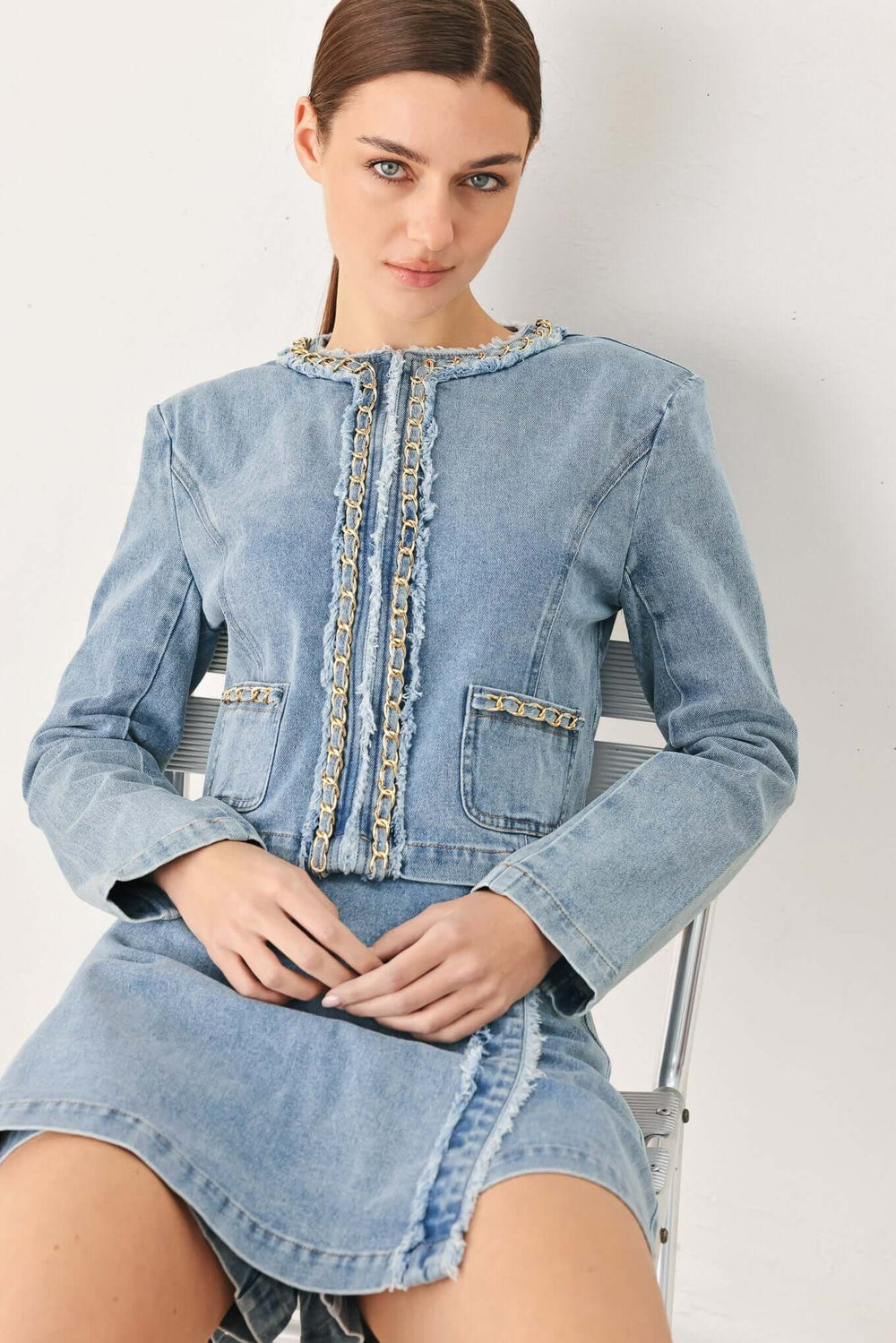 Skyward Linked Denim Crop Skort | Boutique In USA, SKORTS, $ 72.00, A Moment Of Now™