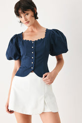 Never Ordinary Woven Top In White Navy | Boutique In USA, TOPS, $ 60.00, A Moment Of Now™