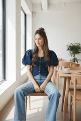 Never Ordinary Woven Top In White Navy | Boutique In USA, TOPS, $ 60.00, A Moment Of Now™
