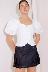 Never Ordinary Woven Top In White Navy | Boutique In USA, TOPS, $ 60.00, A Moment Of Now™