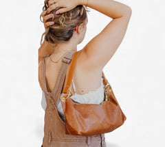 Blair East West Shoulder Bag - Brown Leather with Brass Hardware