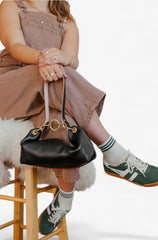 Blair East West Shoulder Bag - Black Leather with Brass Hardware