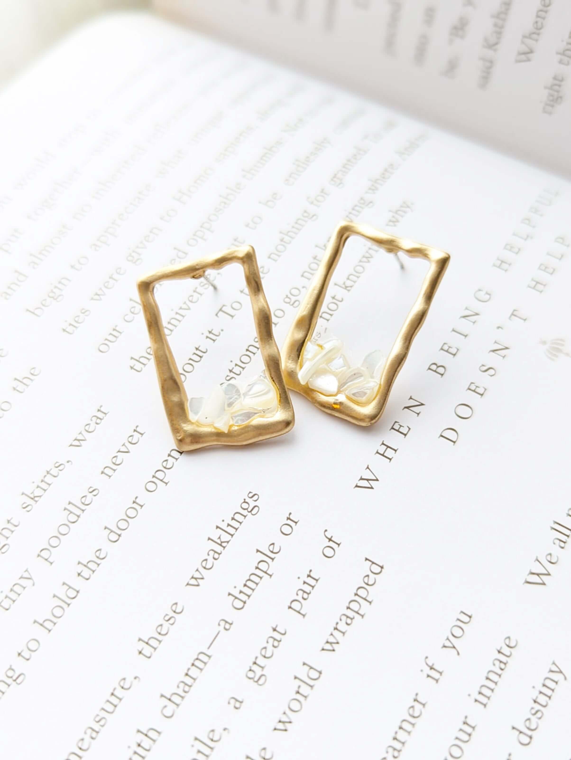 Myrren Gold Plated Frame Shell Decal Dangle Earrings, Earrings, $ 10.99, A Moment Of Now™