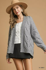 Grey Chunky Cable Knit Open Front Cardigan for Effortless Style, , $ 65.00, A Moment Of Now™