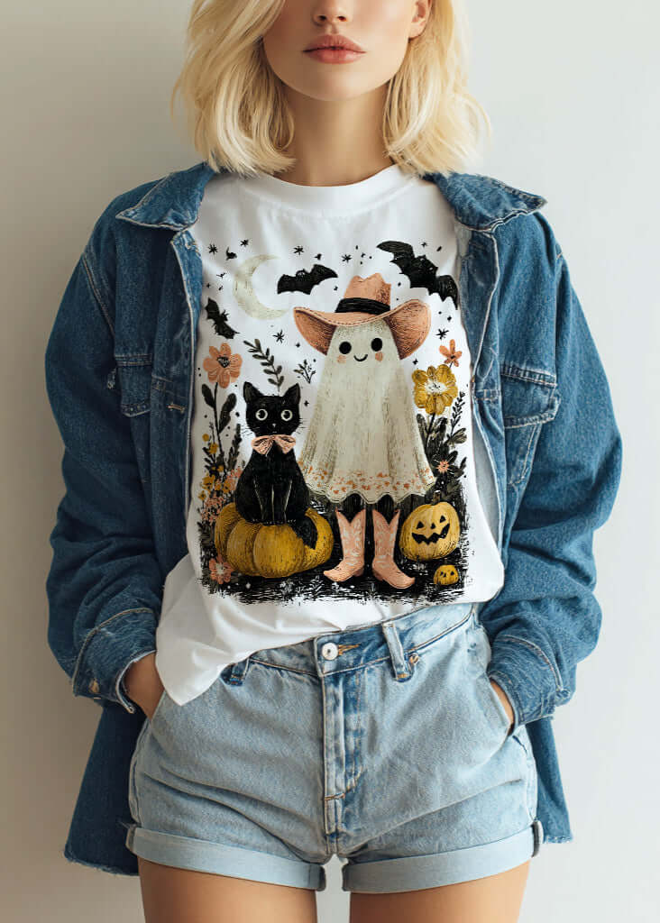 Halloween Western Ghost & Black Cats Graphic T-shirt Tee | Boutique In USA, T-shirts, $ 24.50, A Moment Of Now™