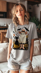 Halloween Western Ghost & Black Cats Graphic T-shirt Tee