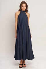 MIDNIGHT FLOW WOVEN MIDI HALTER DRESS | Boutique In USA, DRESSES, $ 76.00, A Moment Of Now™