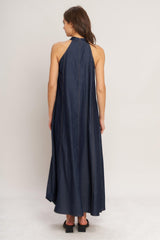 MIDNIGHT FLOW WOVEN MIDI HALTER DRESS | Boutique In USA, DRESSES, $ 76.00, A Moment Of Now™