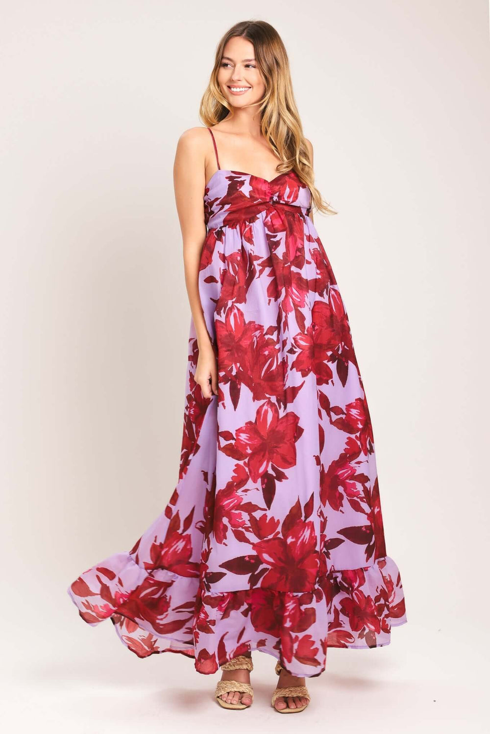 Ruby Red Love Blossom Woven Ankle Dress | Boutique In USA, DRESSES, $ 88.00, A Moment Of Now™