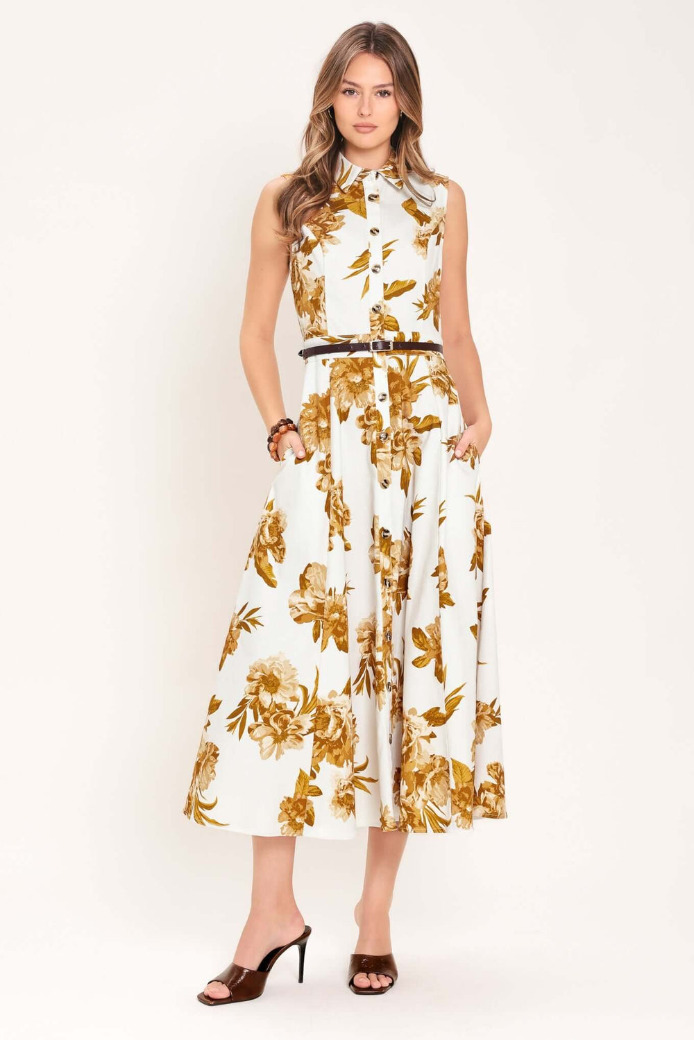 Golden Petals Woven Midi Dress | Boutique In USA, DRESSES, $ 100.00, A Moment Of Now™
