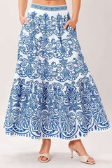 Azure Ornate Woven Full Midi Skirt | Boutique In USA, SKIRTS, $ 70.00, A Moment Of Now™