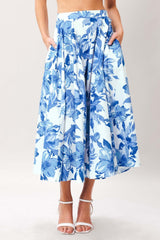 Blue White Sky Blossom Woven Full Circle Skirt | Boutique In USA, SKIRTS, $ 74.00, A Moment Of Now™