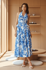 Blue White Sky Blossom Woven Full Circle Skirt | Boutique In USA, SKIRTS, $ 74.00, A Moment Of Now™