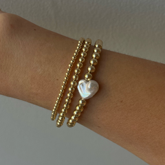 Pearl Heart Juno Triple Bracelet Stack - 14K Gold Filled (3+4+5mm)