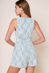 Moment Maker Denim Blue Woven Romper | Boutique In USA, Rompers, $ 64.00, A Moment Of Now™