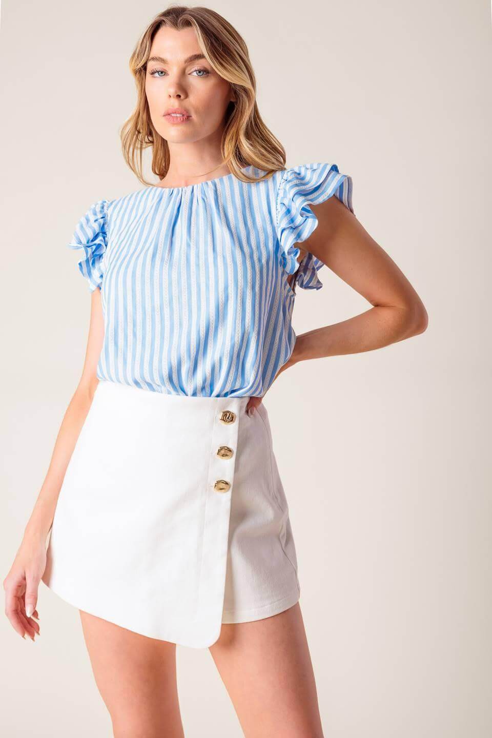Ivory Blue Sweet Harmony Blue Woven Top | Boutique In USA, TOPS, $ 42.00, A Moment Of Now™