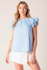 Ivory Blue Sweet Harmony Blue Woven Top | Boutique In USA, TOPS, $ 42.00, A Moment Of Now™