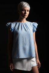 Ivory Blue Sweet Harmony Blue Woven Top | Boutique In USA, TOPS, $ 42.00, A Moment Of Now™