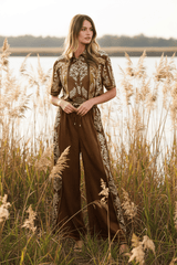 Vintage Brown Manor Palazzo Woven Top | Boutique In USA, TOPS, $ 56.00, A Moment Of Now™